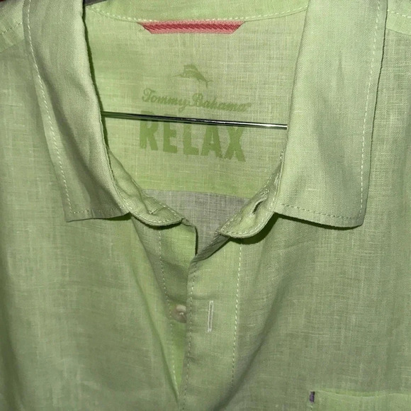 Tommy Bahama Lime Green 100% Linen Long Sleeve Button Down Shirt Size XL - Picture 6 of 6